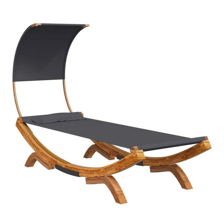 Loungebed met luifel gebogen hout antracietkleur, nieuw, Tuin en Terras, Hangmatten, Zo goed als nieuw, Ophalen of Verzenden