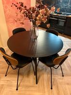 Zwart houten ronde Eettafel + 4 Stoelen zwart kunstleer hout, Huis en Inrichting, Ophalen, Zwart, Zo goed als nieuw, Vier