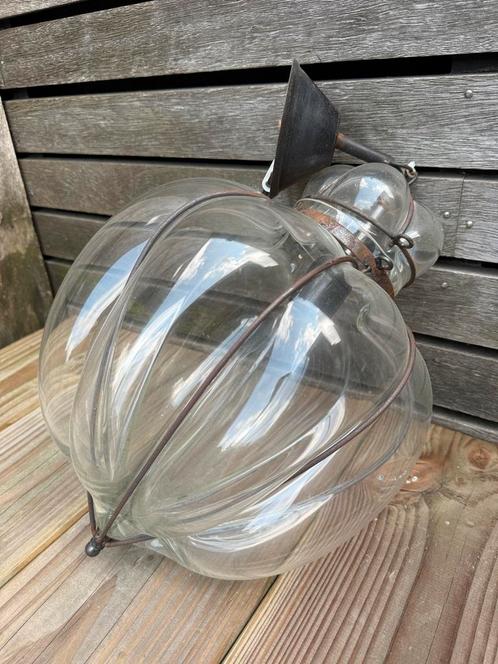 Glazen Hanglamp met Metalen Frame, Huis en Inrichting, Lampen | Hanglampen, Gebruikt, Minder dan 50 cm, Glas, Ophalen of Verzenden