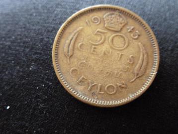 Ceylon - oude 50 cents 1943 zf (b 663 beschikbaar voor biedingen