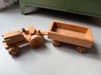 Houten Tractor met Kar, Ophalen of Verzenden, Gebruikt, Duw- of Trekspeelgoed