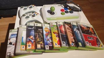 XBOX 360 & controllers + Hori EX2 fighting stick + 12 games beschikbaar voor biedingen