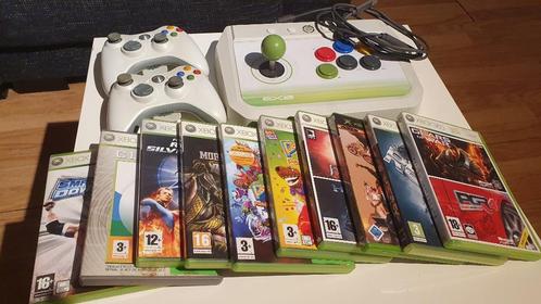 XBOX 360 & controllers + Hori EX2 fighting stick + 12 games, Spelcomputers en Games, Spelcomputers | Xbox 360, Gebruikt, Met 3 controllers of meer