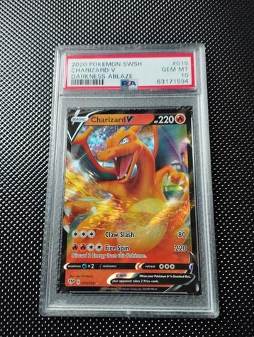 PSA10 Charizard V Holo Pokemon kaart Darkness ablaze beschikbaar voor biedingen