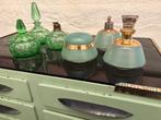 Antieke art deco 1930s vanity set kaptafel set groen glas, Ophalen of Verzenden