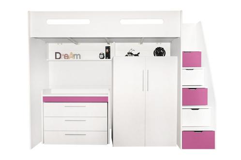 Options hoogslaper - 90x200 - Wit/roze (zelf samen te stelle, Huis en Inrichting, Slaapkamer | Stapelbedden en Hoogslapers
