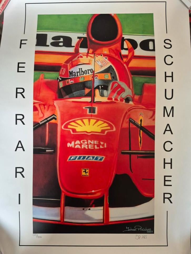 Ferrari Schumacher Litho - Gesigneerd!, Antiek en Kunst, Kunst | Litho's en Zeefdrukken, Ophalen of Verzenden