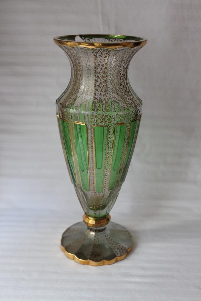 Antieke Art Deco monumentaal Boheems kristal vaas, Antiek en Kunst, Antiek | Glas en Kristal, Ophalen of Verzenden