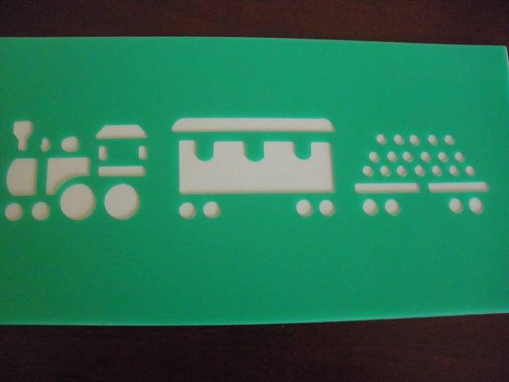 8558 - Mal / Sjabloon: LOKOMOTIEF met TREIN WAGONS, Hobby en Vrije tijd, Knutselen, Nieuw, Materiaal, Ophalen of Verzenden