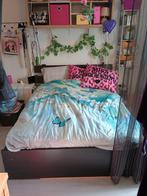 Compleet Ikea bed, matrasmaat 140x200, donkerbruin hout, Ophalen, Gebruikt, Bruin, Tweepersoons