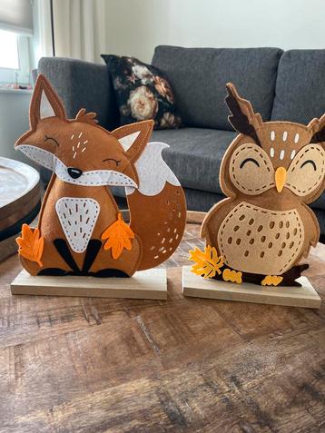 Schattige vilten vos en uil decoratie beschikbaar voor biedingen