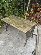 Houten tuintafel met gietijzeren onderstel, Ophalen, Gebruikt, Rechthoekig, Hout