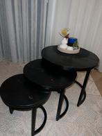 Salontafel Set 3-delig Mangohout Zwart, Huis en Inrichting, Tafels | Salontafels, Ophalen, Nieuw, Rond