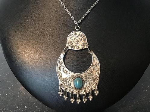 Vintage zilveren ketting met turquoise. Gemerkt Erol 950, Sieraden, Tassen en Uiterlijk, Kettingen, Zo goed als nieuw, Zilver