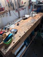 Doorleefde vintage houten werkbank, Doe-het-zelf en Verbouw, Werkbanken, Ophalen, Gebruikt, 170 cm of meer, Bankschroef