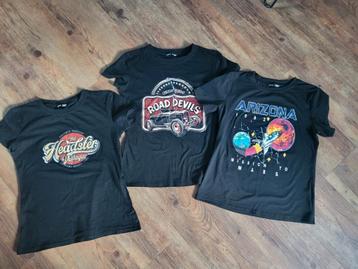 3 mooie zwarte t-shirts met print Maat S, per stuk beschikbaar voor biedingen
