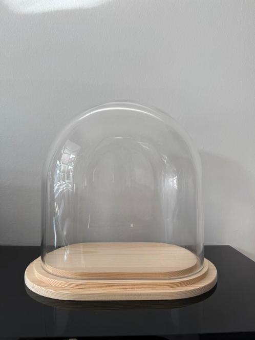 Stolp ovaal S helder glas blank houten plateau, Huis en Inrichting, Woonaccessoires | Stolpen, Nieuw, Ophalen of Verzenden