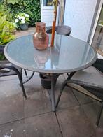 Tuintafel glas, glazen tafel 120 cm doorsnee, Tuin en Terras, Tuintafels, Ophalen, Gebruikt, Rond