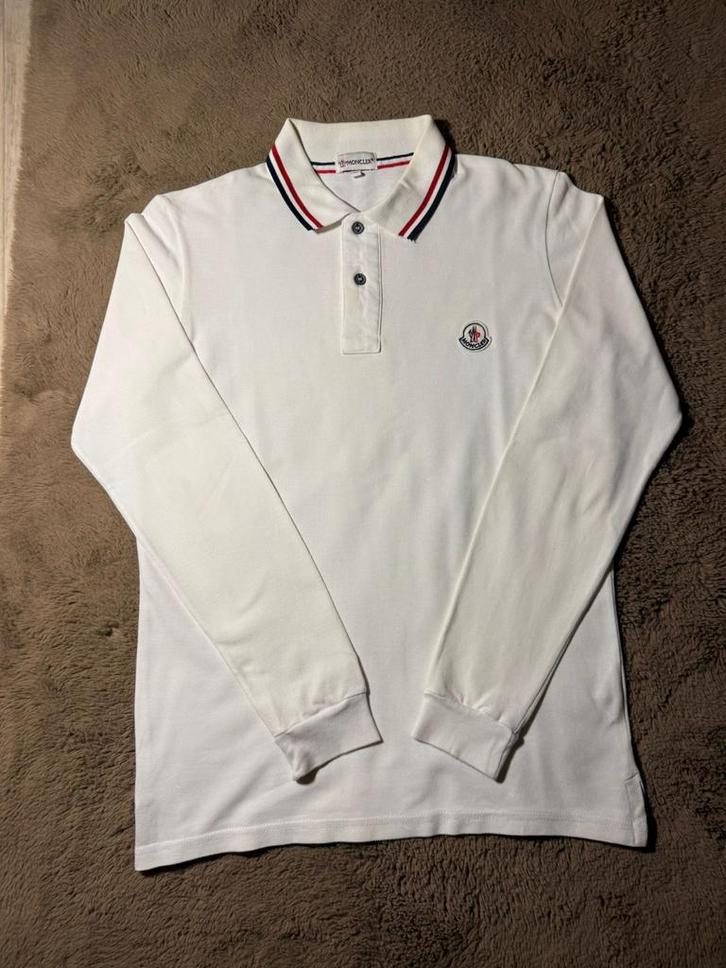 Moncler Longsleeve Polo - Stijlvol en Tijdloos, Kleding | Heren, Polo's, Zo goed als nieuw, Maat 48/50 (M), Wit, Ophalen of Verzenden