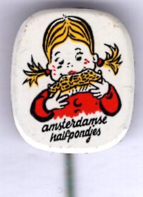 Amsterdams halfpondjes blik speldje ( K_149 ), Verzamelen, Speldjes, Pins en Buttons, Zo goed als nieuw, Speldje of Pin, Merk
