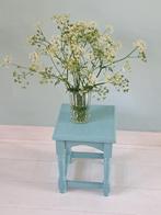 Houten tafeltje, bijzettafeltje, krukje, blauw, Huis en Inrichting, Tafels | Bijzettafels, Ophalen, Minder dan 45 cm, Minder dan 55 cm