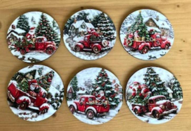 KERST WINTER hout kurk onderzetters Kerstman auto sneeuw, Huis en Inrichting, Woonaccessoires | Onderzetters, Nieuw, Glas of Kopje