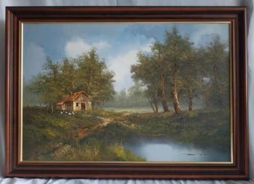 L. Vogel (XXe) - Boshuisje met eendjes - 1980, Antiek en Kunst, Kunst | Schilderijen | Klassiek, Ophalen