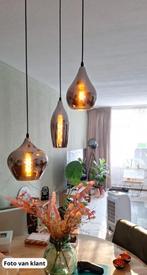 Hanglamp zilver smoke glas druppel vorm 3 lichts, Ophalen of Verzenden, Nieuw, Glas, 75 cm of meer