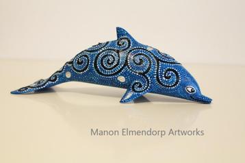 Handbeschilderd Beedje "Little Blue Dolphin" Nieuw Kunst beschikbaar voor biedingen