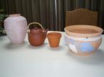 Terracotta bloempotten vaas en theepotje, Tuin en Terras, Bloempotten, Gebruikt, Rond, Binnen, Ophalen of Verzenden