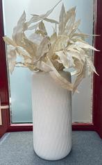 PTMD Witte vaas / pot met kunst bladeren, Ophalen, Wit, Aardewerk of Porselein, Zo goed als nieuw