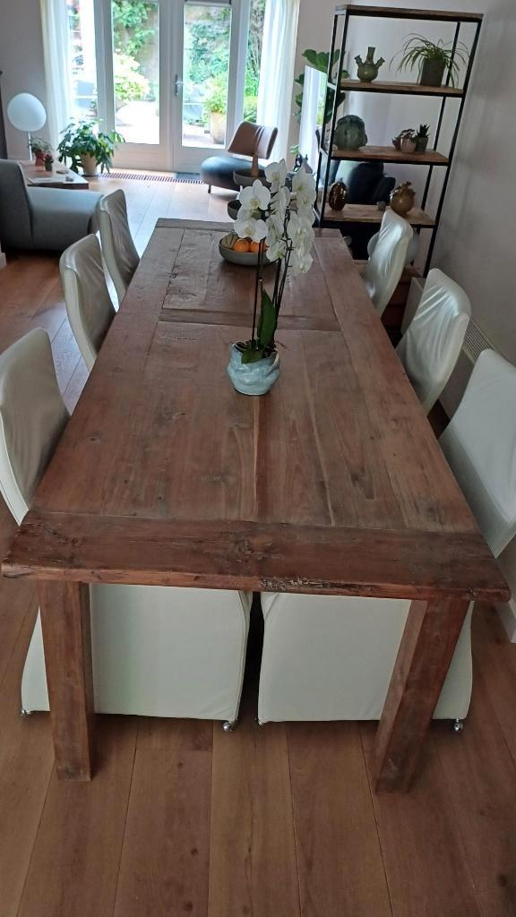 Massief eiken eetkamer tot 8 personen, Huis en Inrichting, Tafels | Eettafels, Zo goed als nieuw, 50 tot 100 cm, 200 cm of meer