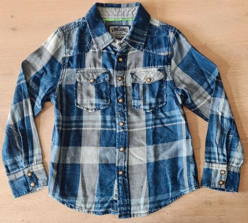 Vingino shirt/blouse Liandro blauw zacht katoen maat 8 128, Kinderen en Baby's, Kinderkleding | Maat 128, Zo goed als nieuw, Jongen