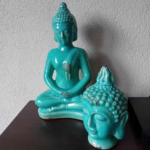 2 turquoise Boeddhabeelden, Huis en Inrichting, Woonaccessoires | Boeddhabeelden, Zo goed als nieuw, Ophalen of Verzenden