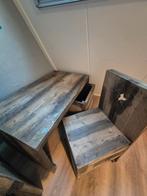 Steigerhouten Bureau met Stoel en Opbergbak, Huis en Inrichting, Bureaus, Ophalen, Met wielen, Gebruikt, Bureau