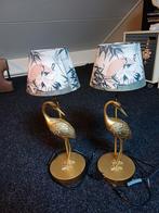 2x Tafellampen Kraanvogels met Lampenkap, Gebruikt, Ophalen of Verzenden, Stof, Minder dan 50 cm