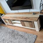 Landelijke houten TV meubel - Wit en licht hout, Minder dan 100 cm, 25 tot 50 cm, Zo goed als nieuw, Ophalen
