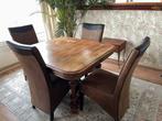 Antieke Eethoek met 4 Stoelen, Ophalen, Gebruikt, 4 tot 6 stoelen