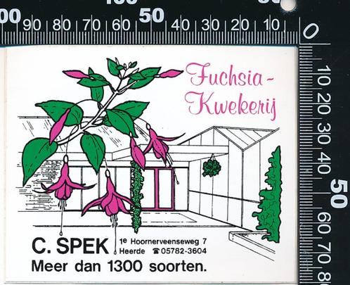 Sticker: Spek - Fuchsia Kwekerij - Heerde, Verzamelen, Stickers, Zo goed als nieuw, Bedrijf of Vereniging, Ophalen of Verzenden