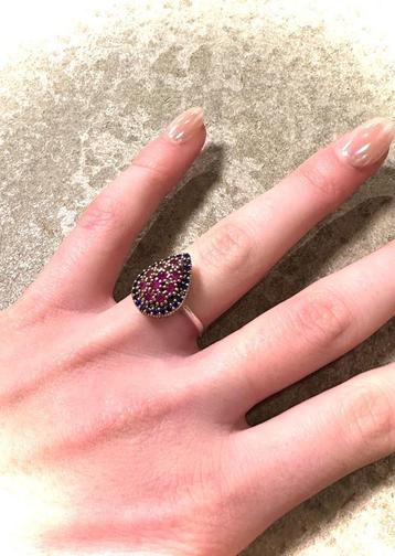 Set Sieraden ring + oorbellen blauw roze zilver juwelen top beschikbaar voor biedingen