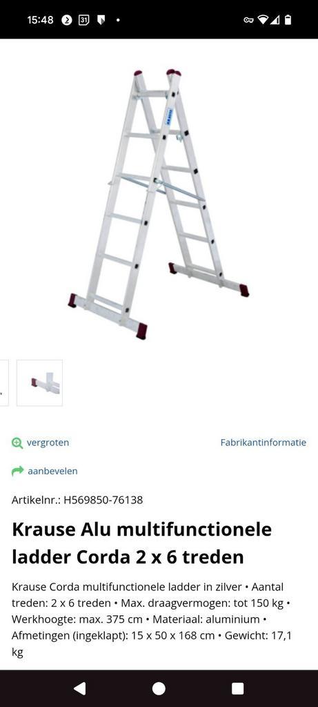 Krause Alu multifunctionele ladder Corda 2 x 6 treden, Doe-het-zelf en Verbouw, Ladders en Trappen, Gebruikt, Ophalen