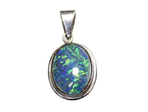Schitterende Sterling Zilver Ovale Australische Opaal Hanger, Sieraden, Tassen en Uiterlijk, Kettinghangers, Gebruikt, Zilver