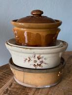 Set kleine oude Franse paté terrine schaaltjes geglazuurd, Antiek en Kunst, Ophalen of Verzenden
