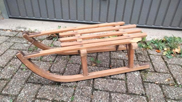 Vintage houten slee van het merk Davos, Kinderen en Baby's, Speelgoed | Buiten | Sleeën, Gebruikt, Hout, Ophalen of Verzenden