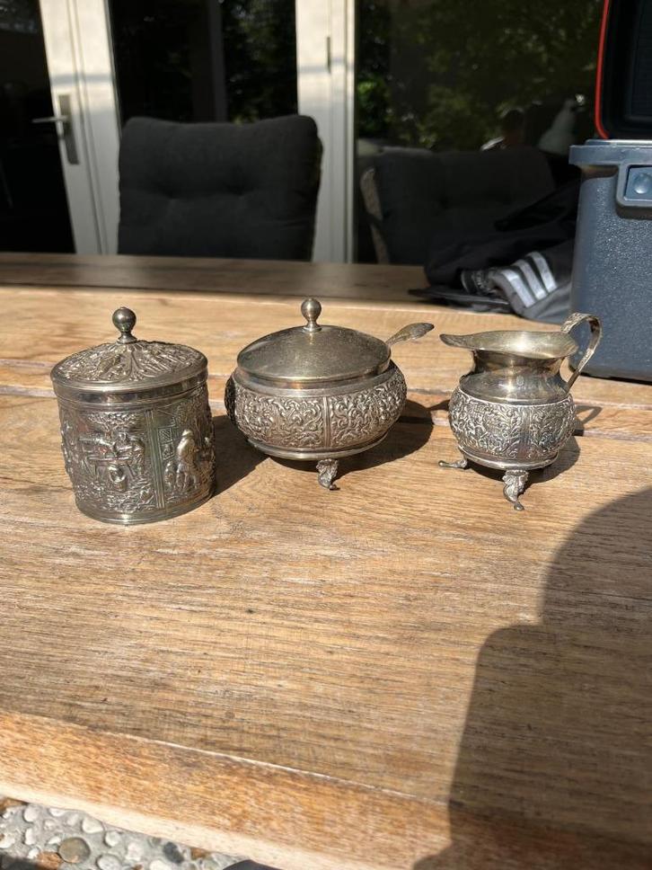 Verzilverde Douwe Egberts Set, Antiek en Kunst, Antiek | Servies compleet, Ophalen of Verzenden