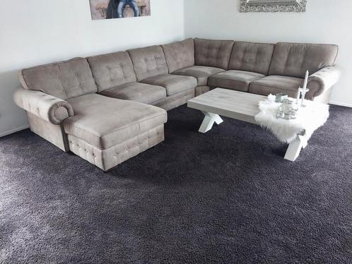 Lounge hoekbankstel met 6 eetkamerstoelen, Huis en Inrichting, Banken | Complete zithoeken, Zo goed als nieuw, Ophalen