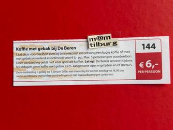 Bon 144 Koffie met gebak bij De Beren €6,- per persoon beschikbaar voor biedingen