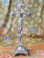 Mooi antiek silverplate kruisbeeld uit Frankrijk 40,5 cm., Ophalen of Verzenden