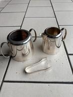 Verzilverd Suiker- en Melkkannetje met tang - Vintage, Antiek en Kunst, Ophalen of Verzenden, Zilver