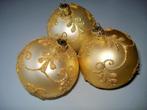 TK: 3 glazen vintage kerstboomballen - ornament goudkleurig, Diversen, Kerst, Ophalen of Verzenden, Zo goed als nieuw